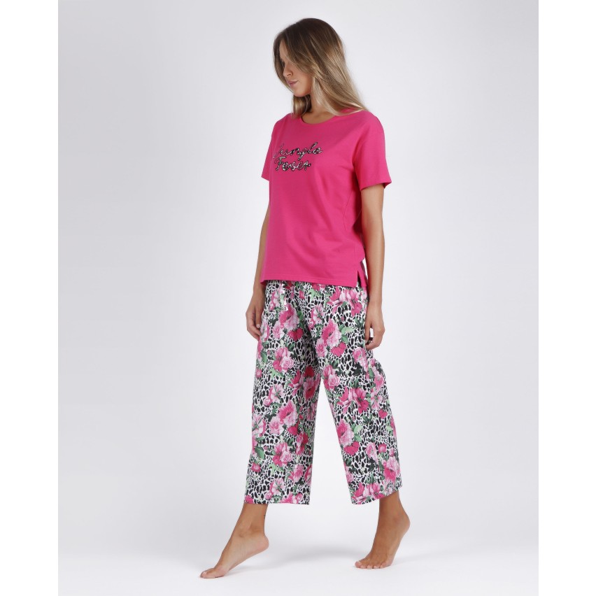 Pigiama donna estivo Admas 55883 cotone leopardato fucsia