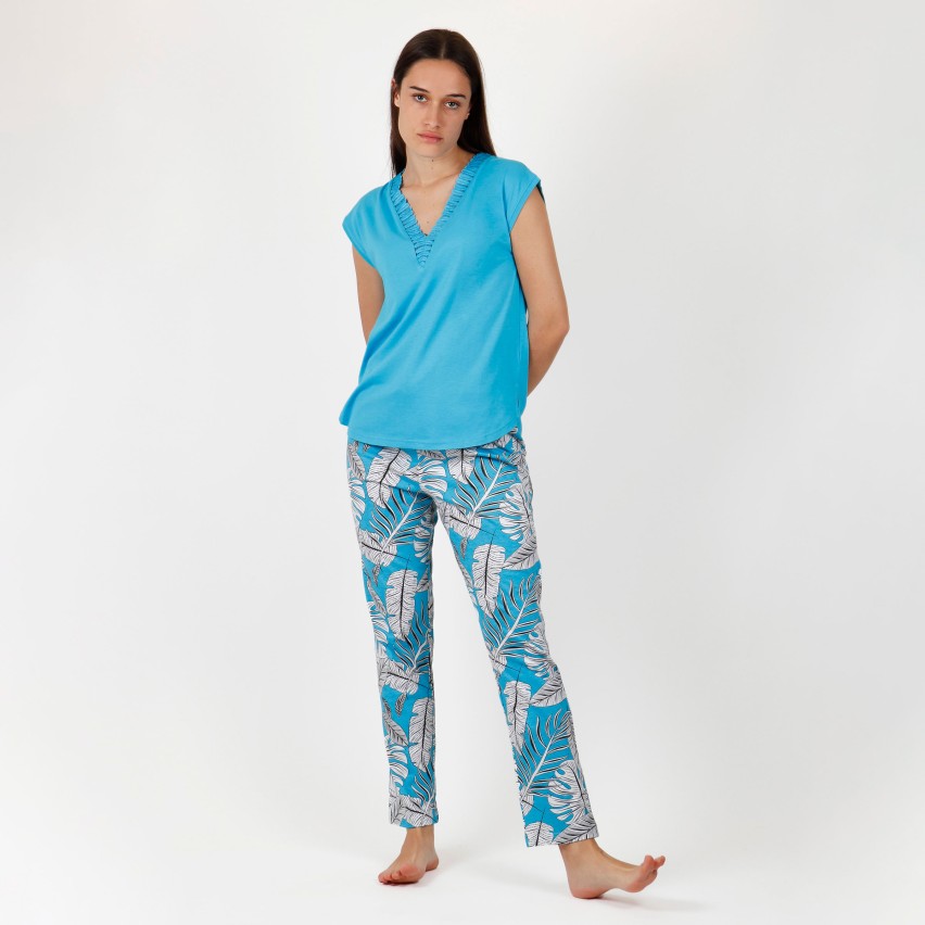 Pigiama donna estivo Admas 55893 cotone azzurro