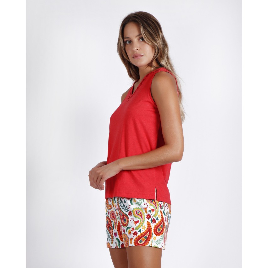  Pigiama donna canotta corto estivo Admas 55927 cotone rosso