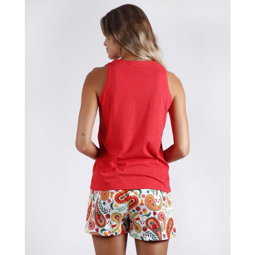  Pigiama donna canotta corto estivo Admas 55927 cotone rosso