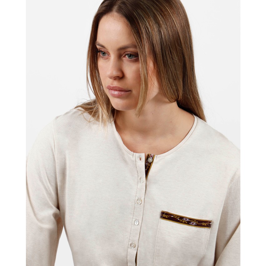 Pigiama donna classico raffinato in caldo cotone sabbia fiori Admas 56154