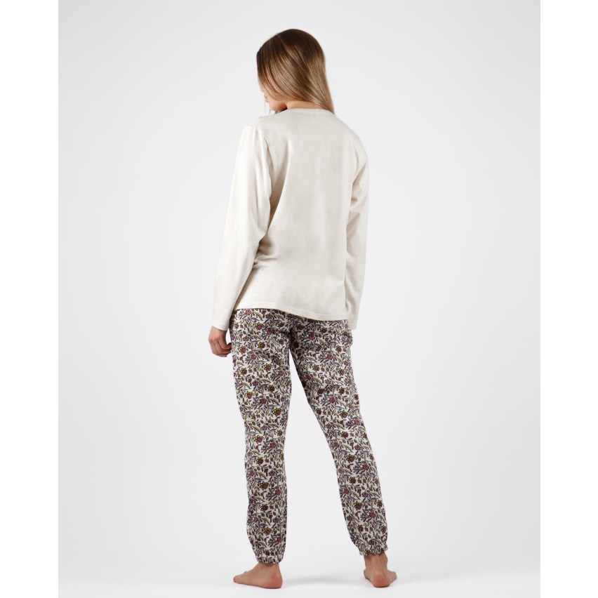 Pigiama donna classico raffinato in caldo cotone sabbia fiori Admas 56154