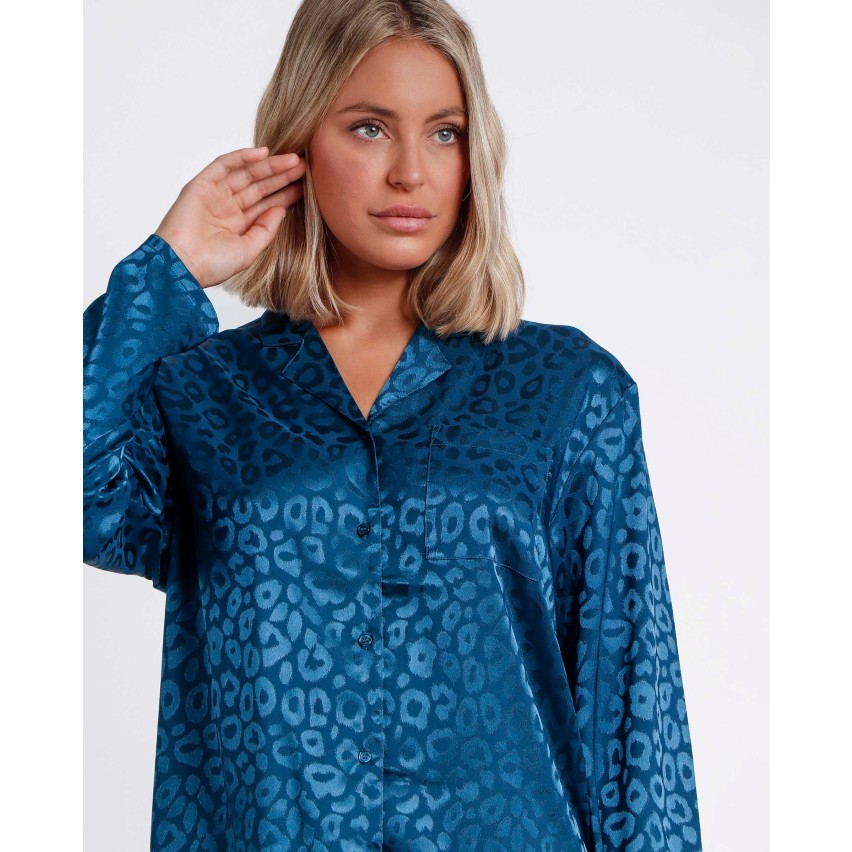 Pigiama donna chic elegante raso aperto Admas 56173 oceano