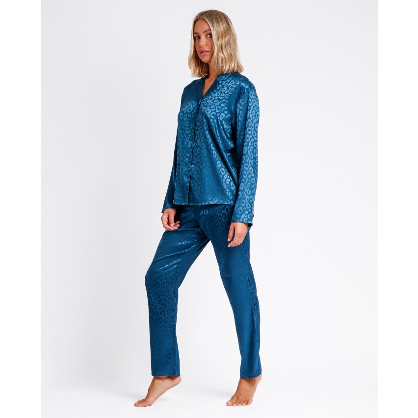 Pigiama donna chic elegante raso aperto Admas 56173 oceano