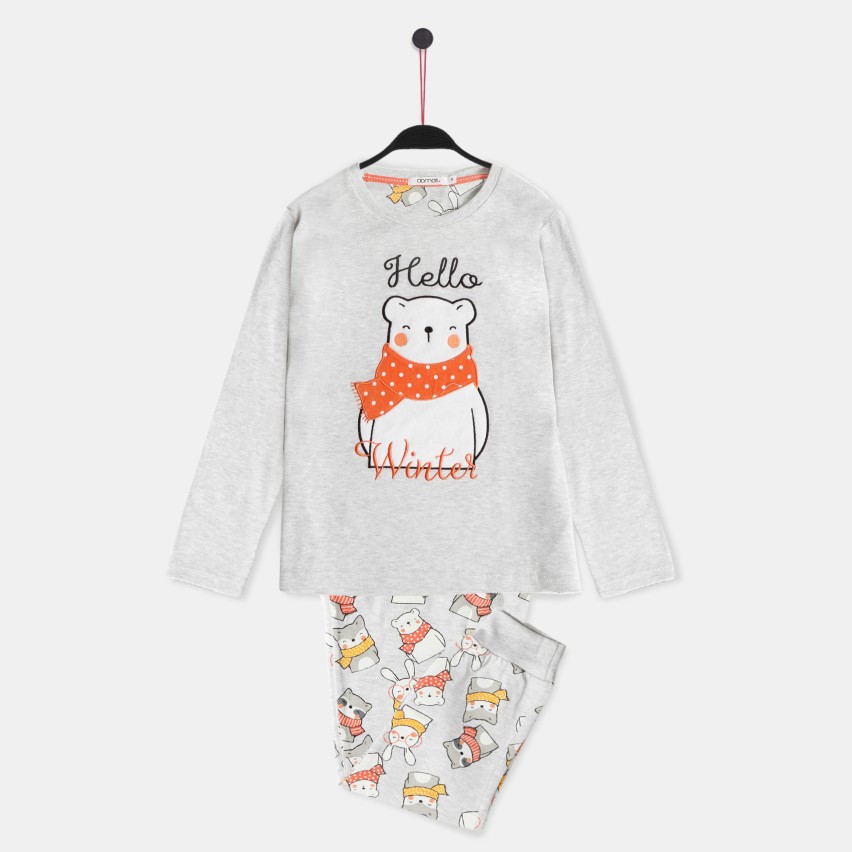 Pigiama bambina invernale orsacchiotto 56206 grigio Admas caldo cotone
