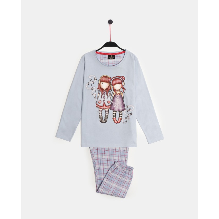 Pigiama bambina invernale Santoro Gorjuss 56621 caldo cotone celeste