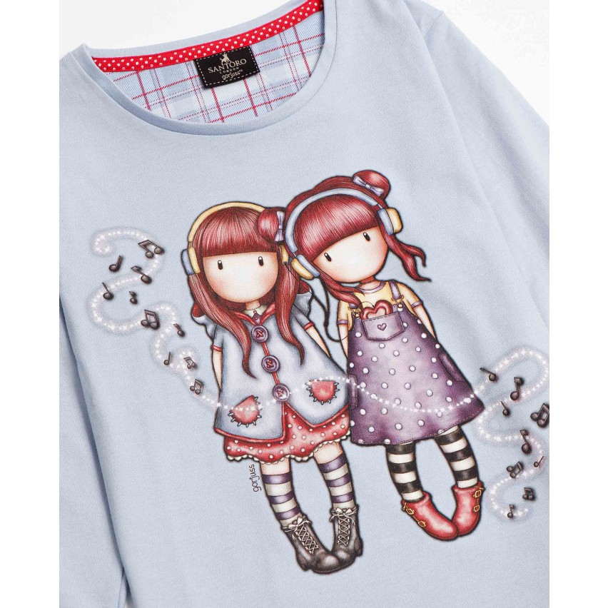 Pigiama bambina invernale Santoro Gorjuss 56621 caldo cotone celeste