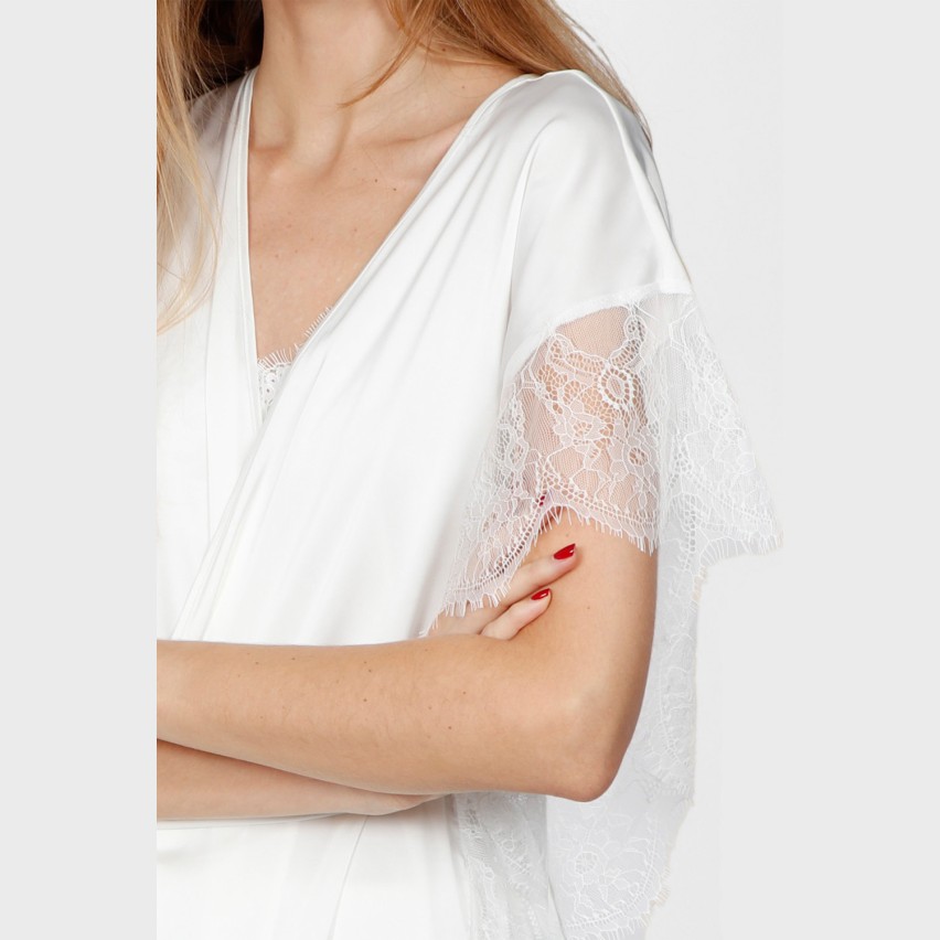Kimono vestaglia sposa raso e pizzo bianco Admas 57302