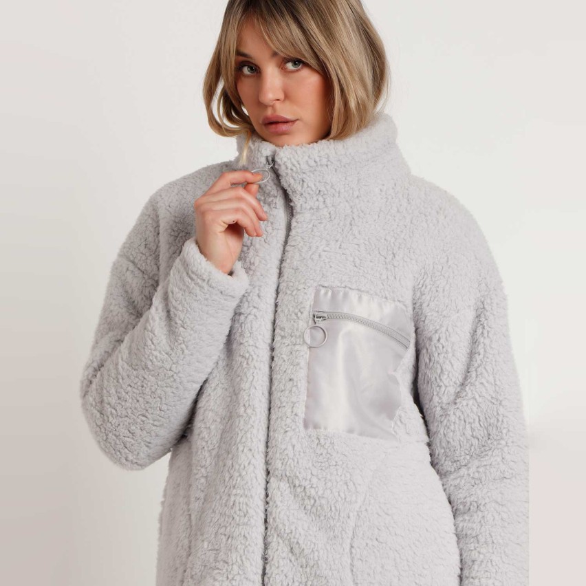 Giacca da camera corta in coral sherpa con zip Admas 57541