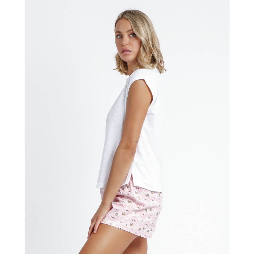 Pigiama donna estivo corto Admas 60114 cotone bianco rosa