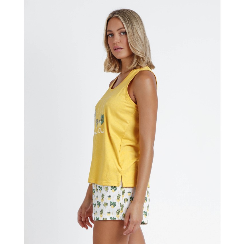 Pigiama donna estivo corto Admas 60166 cotone giallo