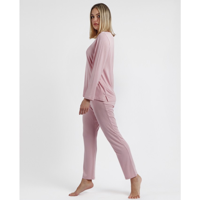Pigiama donna scollo a V rosa petalo raffinato Admas 60241