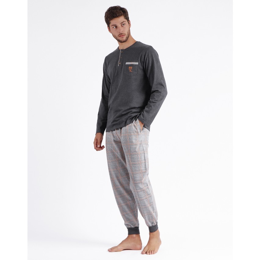 Pigiama uomo caldo cotone pied de poule Admas 60312 grigio