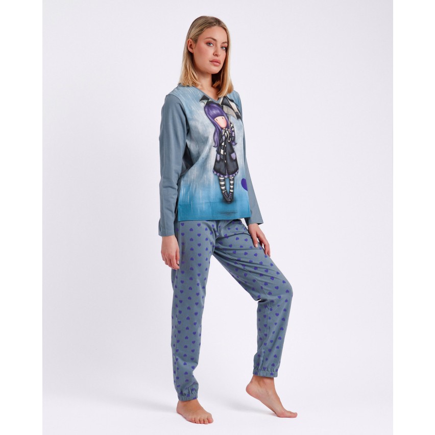 Pigiama donna Santoro Gorjuss 60792 caldo cotone avio