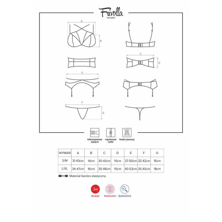 Sexy set Obsessive Frivolla reggiseno perizoma reggicalze cintura 4 pz.