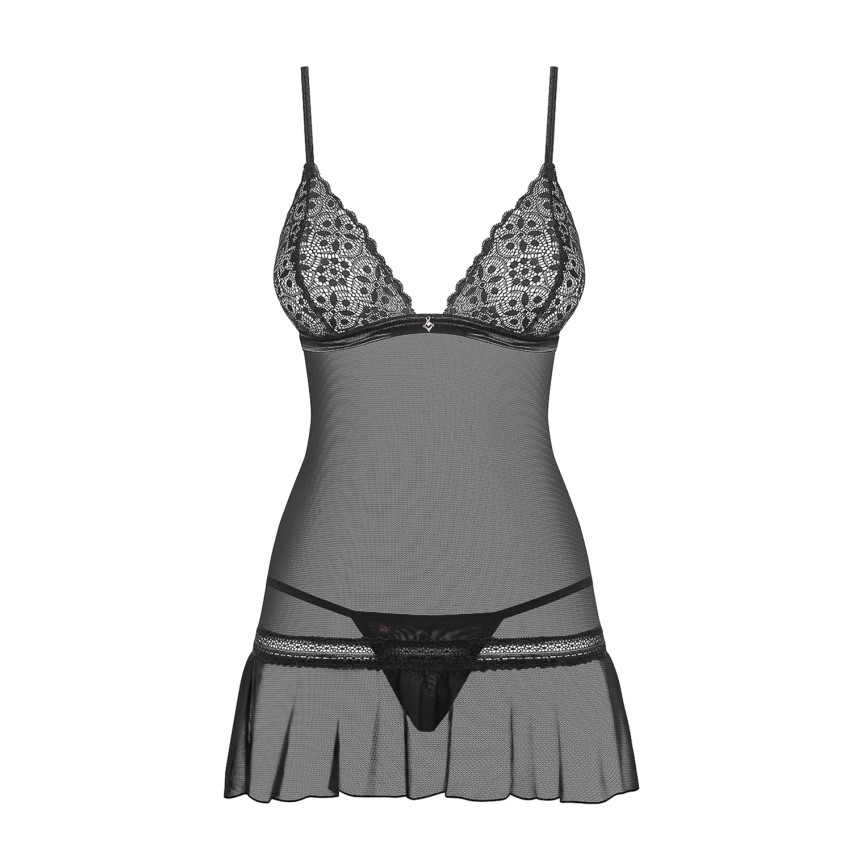 Sexy Coordinato sottoveste + perizoma Obsessive shibu chemise e thong nero