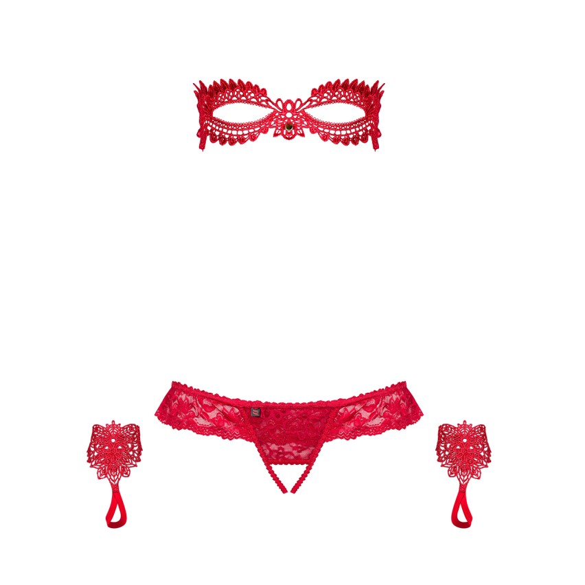 Sexy set perizoma maschera e guanti Obsessive Hetea set rosso