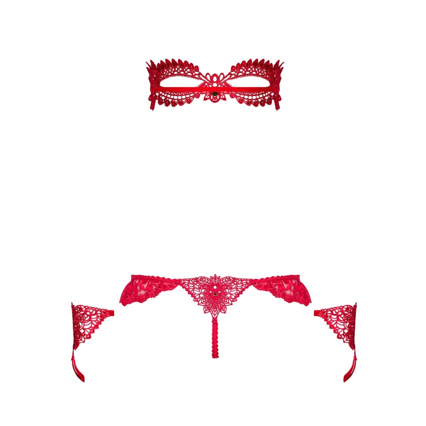 Sexy set perizoma maschera e guanti Obsessive Hetea set rosso