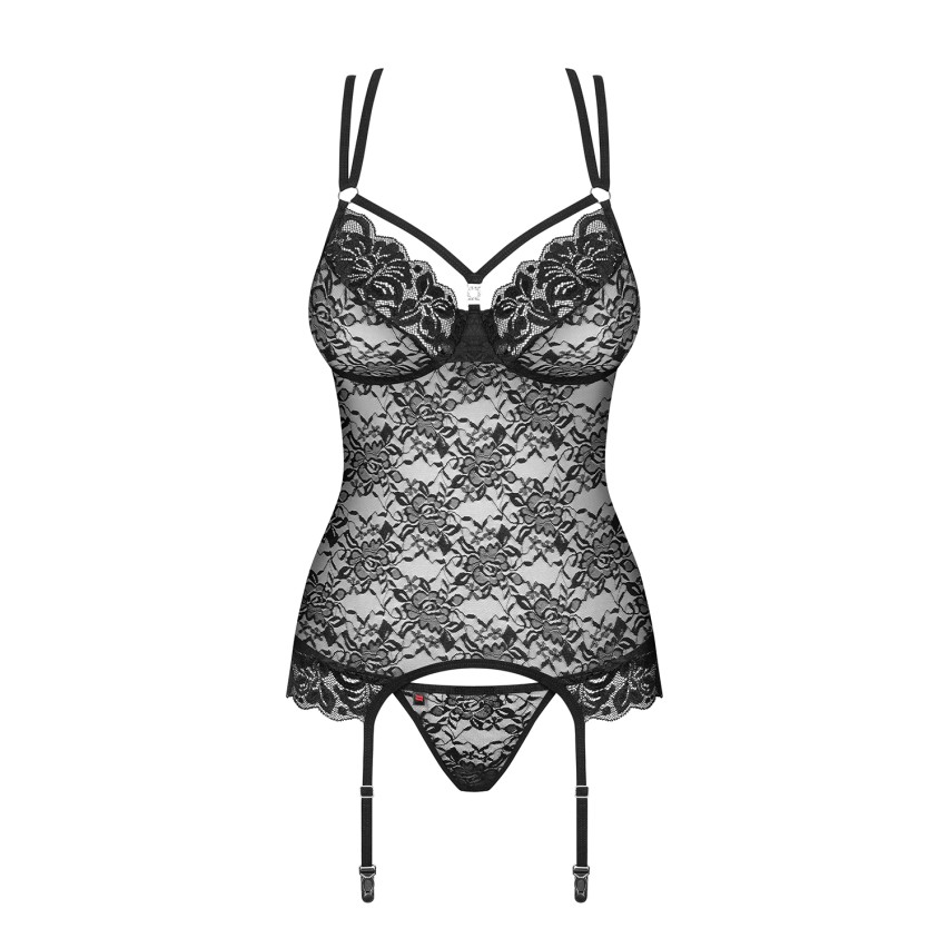 Sexy corsetto reggicalze + perizoma Obsessive 860- Cor-1  nero 2 pz.