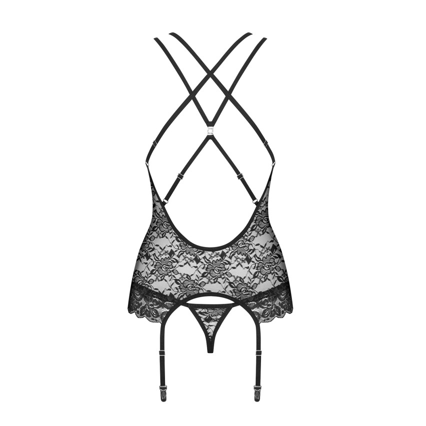 Sexy corsetto reggicalze + perizoma Obsessive 860- Cor-1  nero 2 pz.