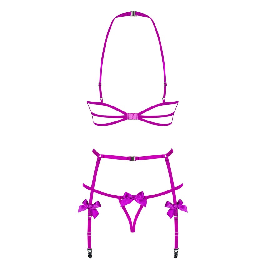 Sexy set Obsessive Delishya mezzo reggiseno perizoma e reggicalze viola 3 pz