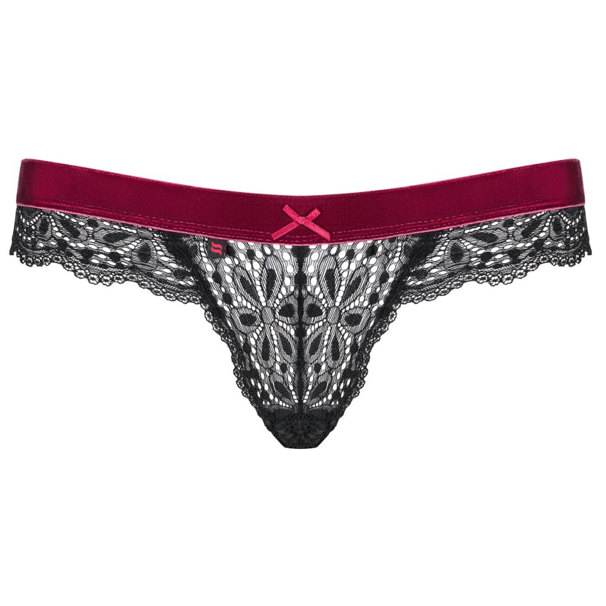 Sexy perizoma Obsessive Rossita Thong nero con fascia bordeaux
