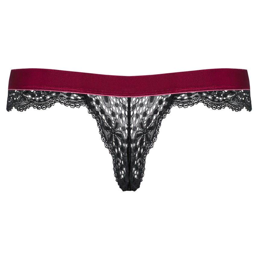 Sexy perizoma Obsessive Rossita Thong nero con fascia bordeaux
