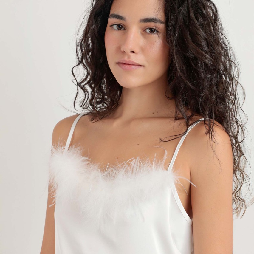 Camicia da notte in raso dettagli piume Admas 61322