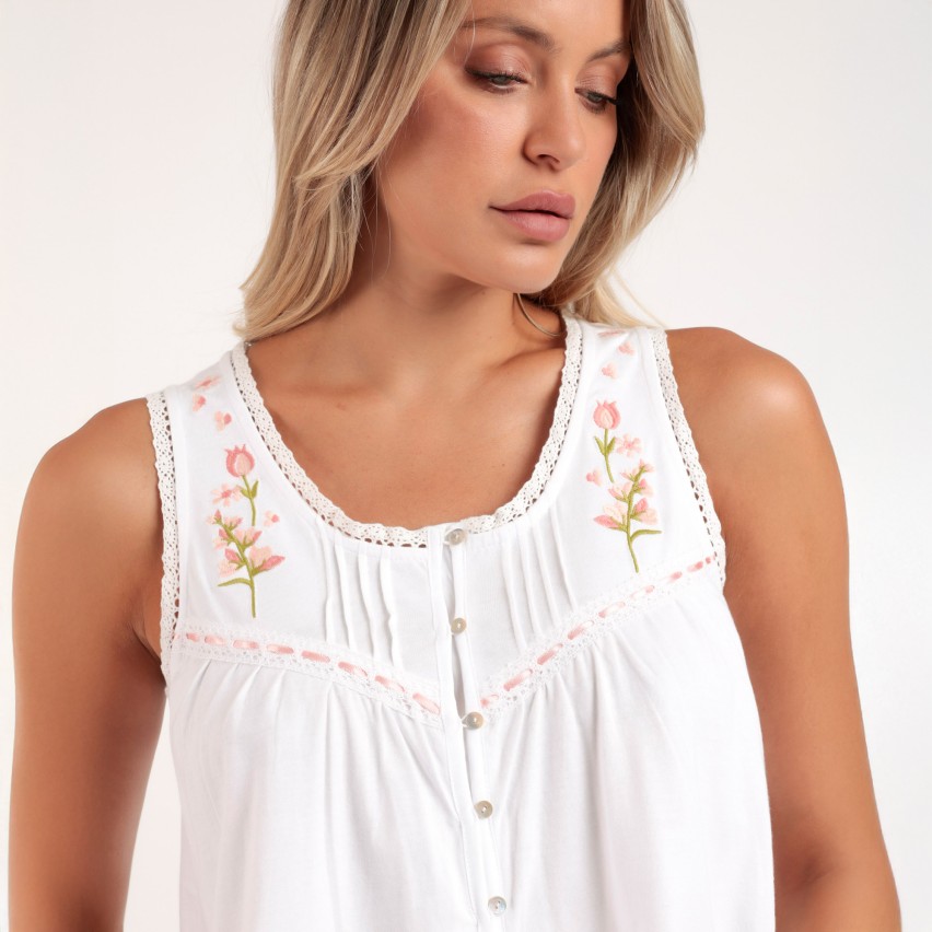 Camicia da notte cotone con pizzo e ricami floreali Admas 61339