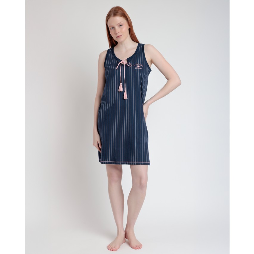 Camicia da Notte Donna fantasia gessata 100% cotone Admas 61410