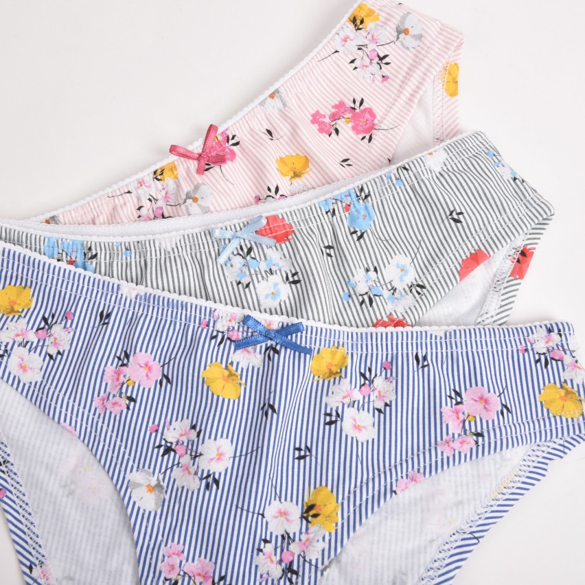 Slip Jadea 6207 rigati floreali in cotone elasticizzato 3 pz