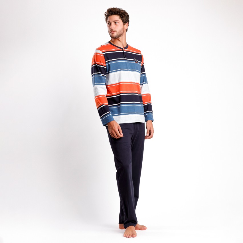 Pigiama uomo lungo in 100% cotone a righe Admas 62136