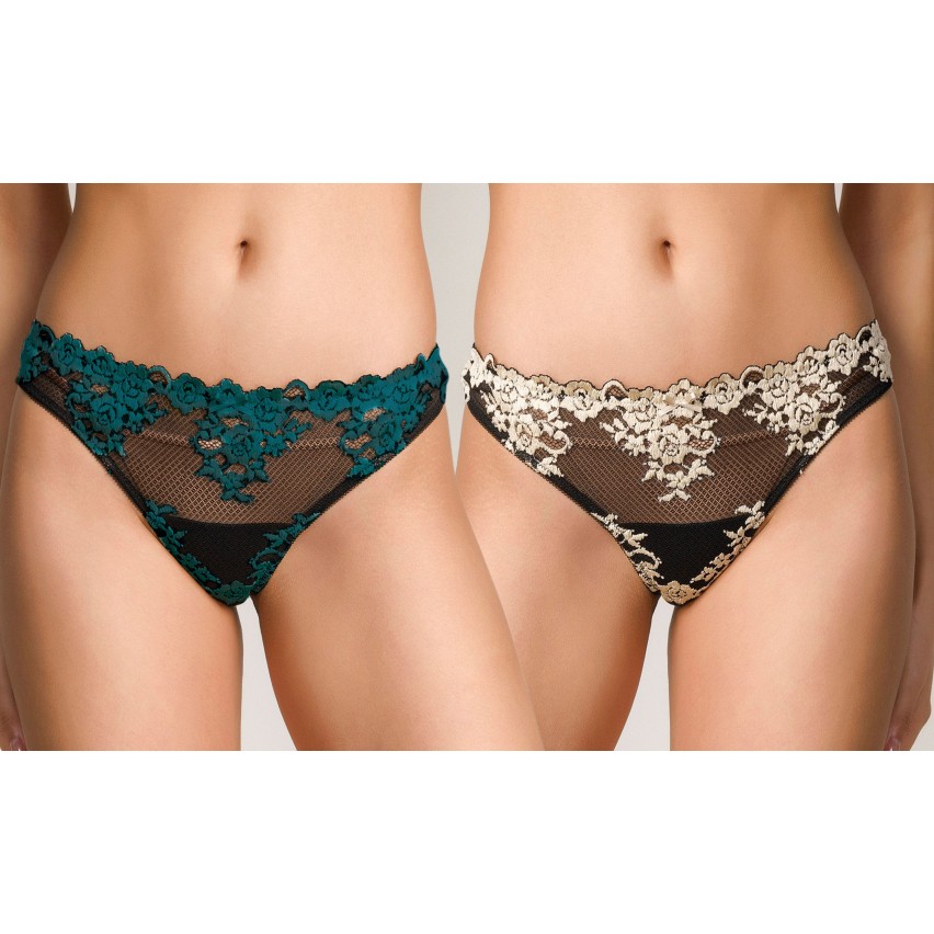 Perizoma Jadea 6271 nero + petrolio in cotone elasticizzato e pizzo 2 pz