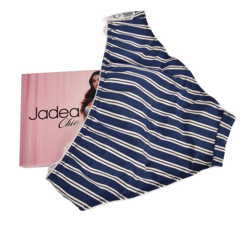 Slip vita bassa Jadea 6321 nero + blu in cotone elasticizzato e pizzo 2 pz
