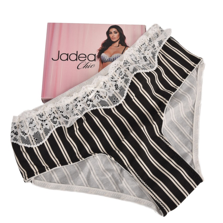 Slip midi Jadea 6323 nero + blu in cotone elasticizzato e pizzo 2 pz
