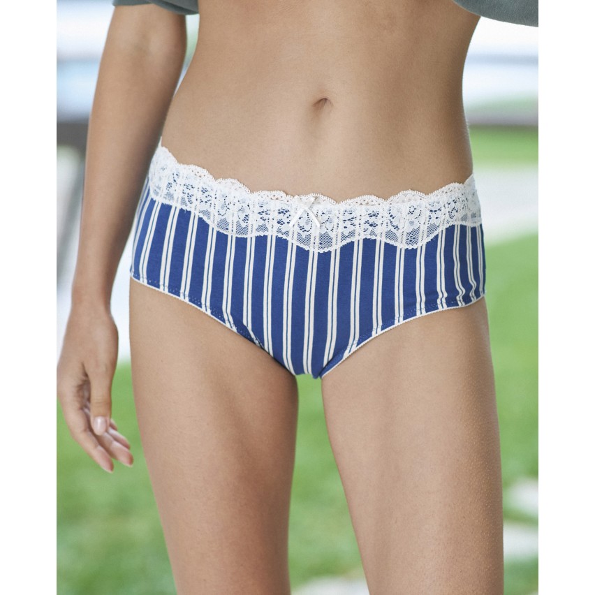 Slip midi Jadea 6323 nero + blu in cotone elasticizzato e pizzo 2 pz