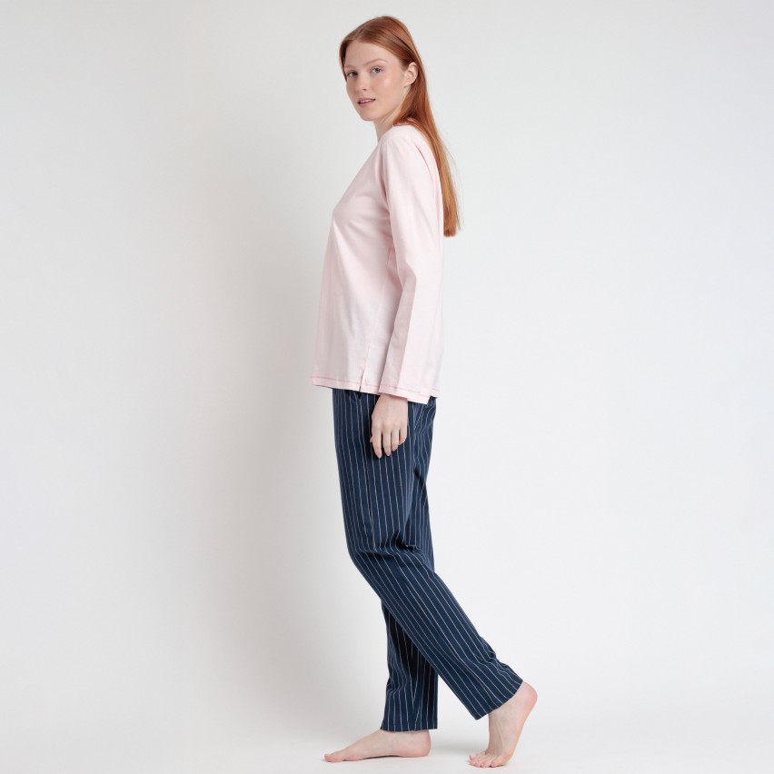 Pigiama Donna primaverile 100% cotone pantalone gessato Admas 63505