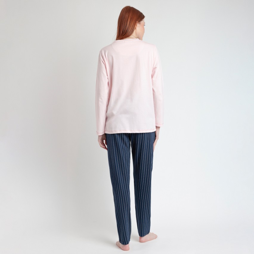 Pigiama Donna primaverile 100% cotone pantalone gessato Admas 63505