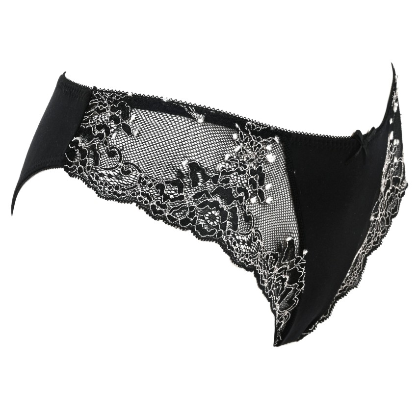 Slip 2 pezzi nero + rosa in cotone elasticizzato con pizzo Jadea 6440