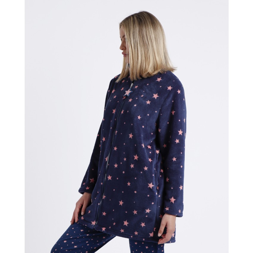 Vestaglia donna blu con stelle Admas in pile coral Admas 67020