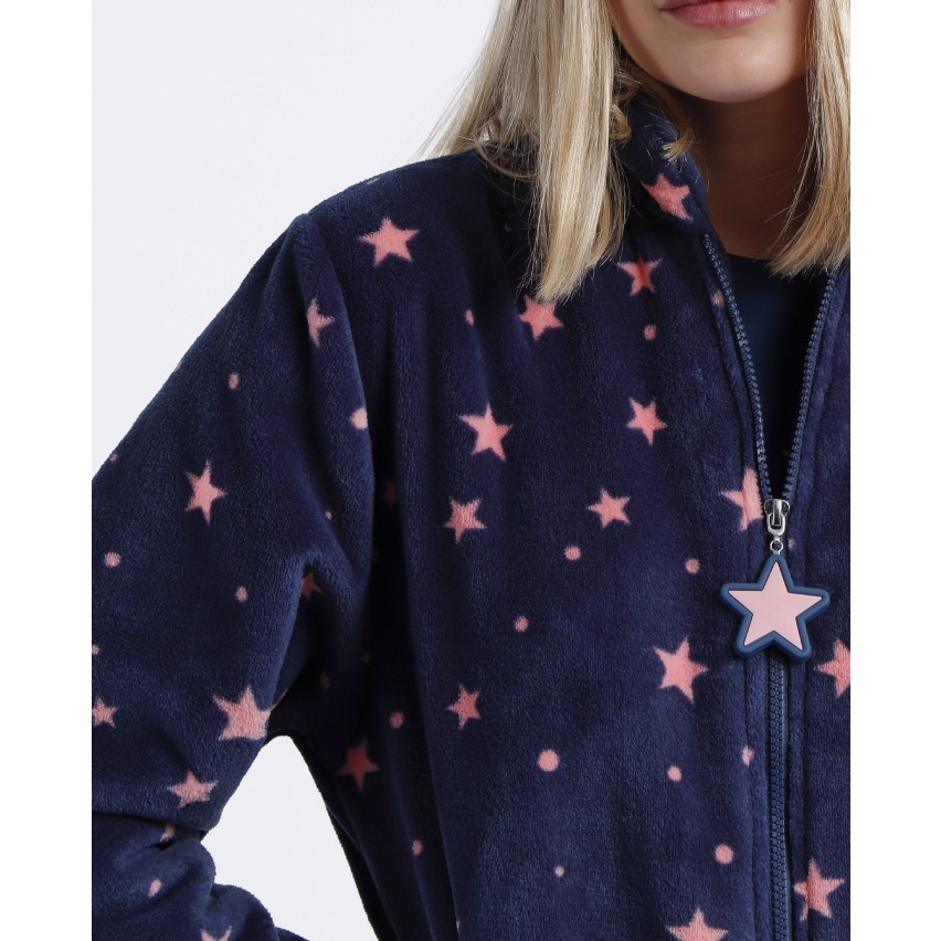 Vestaglia donna blu con stelle Admas in pile coral Admas 67020
