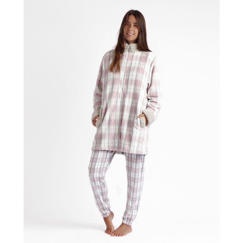 Vestaglia con zip a collo alto in coral a quadri Admas 67073