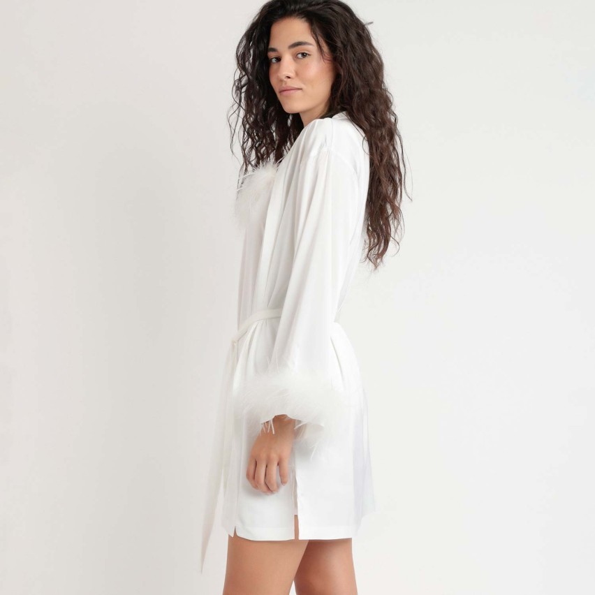 Vestaglia donna raso dettagli piume Admas 67202