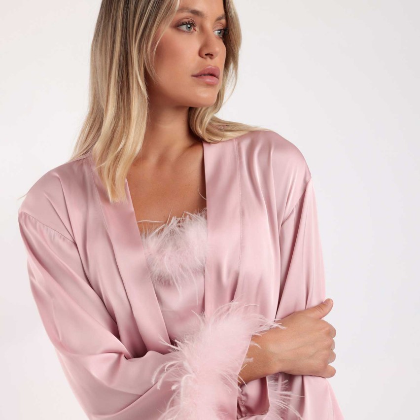 Vestaglia donna raso dettagli piume Admas 67202