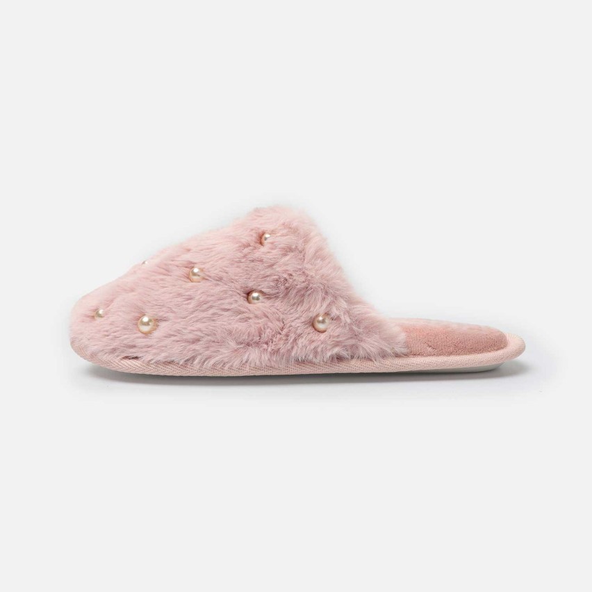 Pantofole donna antiscivolo in pelliccia con perle Admas 69127