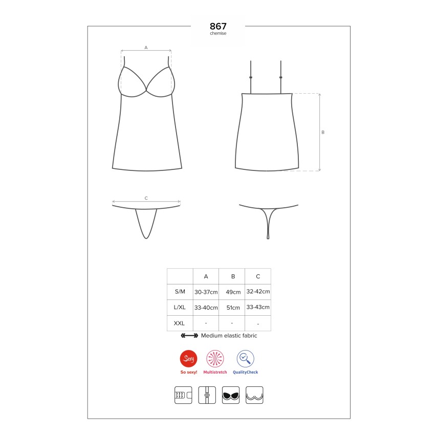 Sexy sottoveste + perizoma Obsessive 867-CHE-1 trasparente