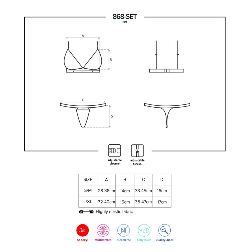 Completino sexy Obsessive 868-SET-1 trasparente e raso