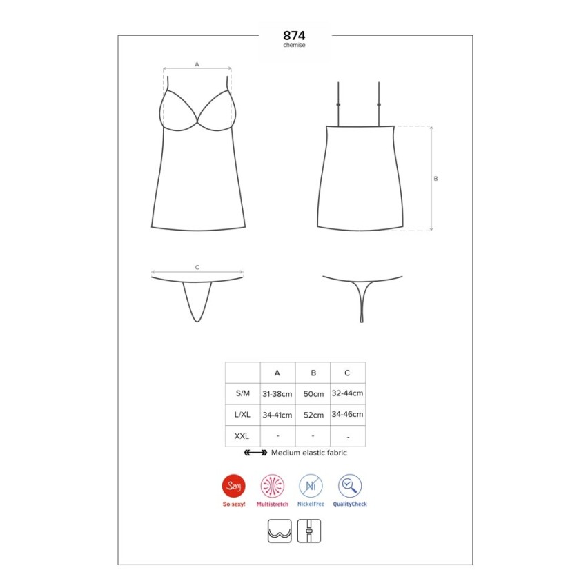 Sexy sottoveste + perizoma Obsessive 874-che-2 inserti pizzo