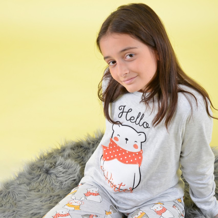 Pigiama bambina invernale orsacchiotto 56206 grigio Admas caldo cotone