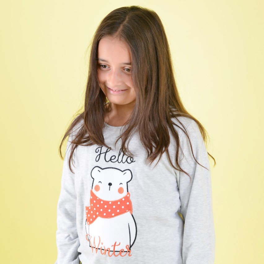 Pigiama bambina invernale orsacchiotto 56206 grigio Admas caldo cotone